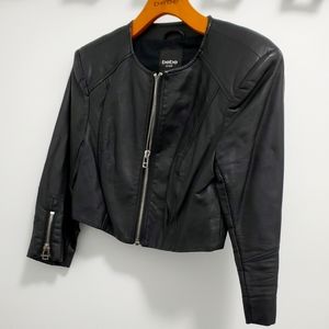 Bebe black cropped faux leather jacket with zipper & silver hardware. Size Small